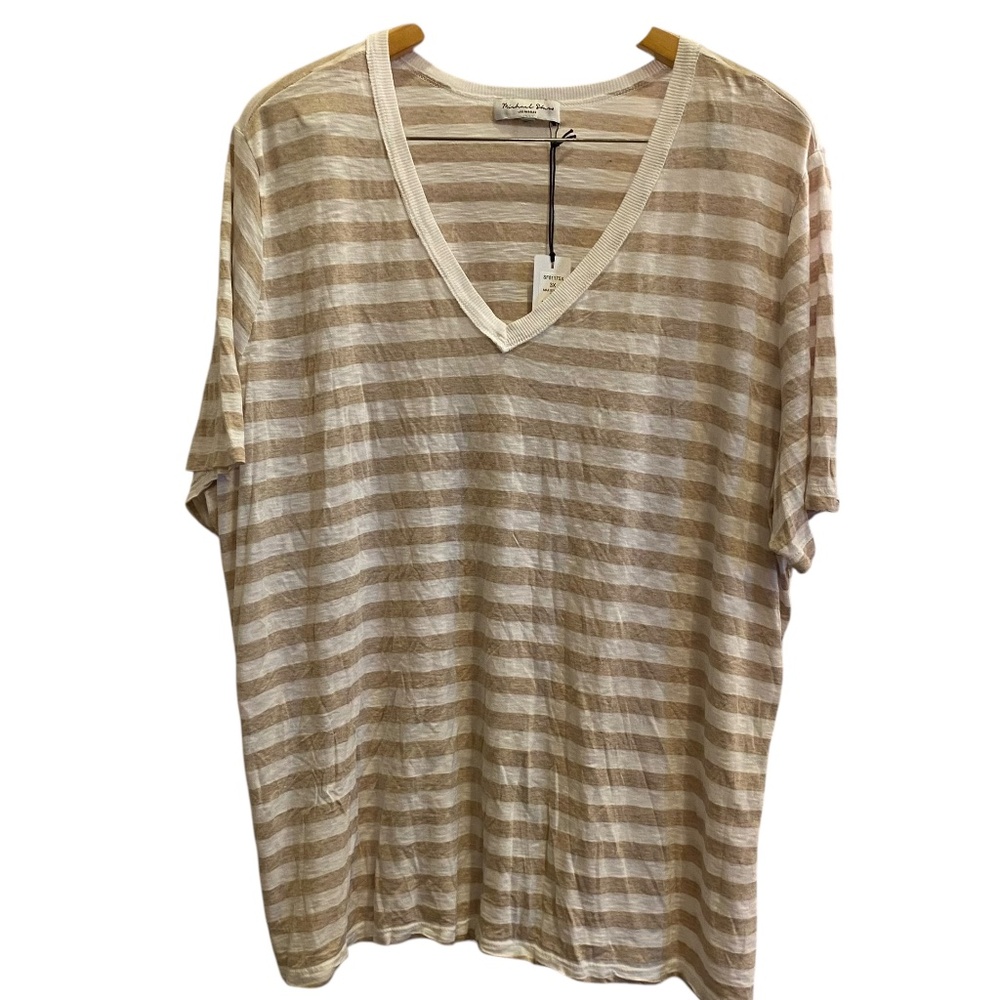 Michael Stars Women’s Max Stripe 100% Supima Cotton V Neck T Shirt sz 18W
